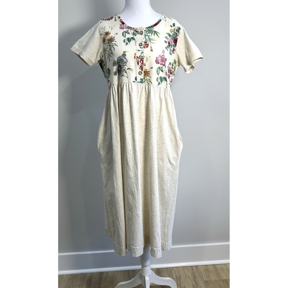 Vintage Orvis Cotton Floral Midi Dress Modest Prairie Style Medium Pockets